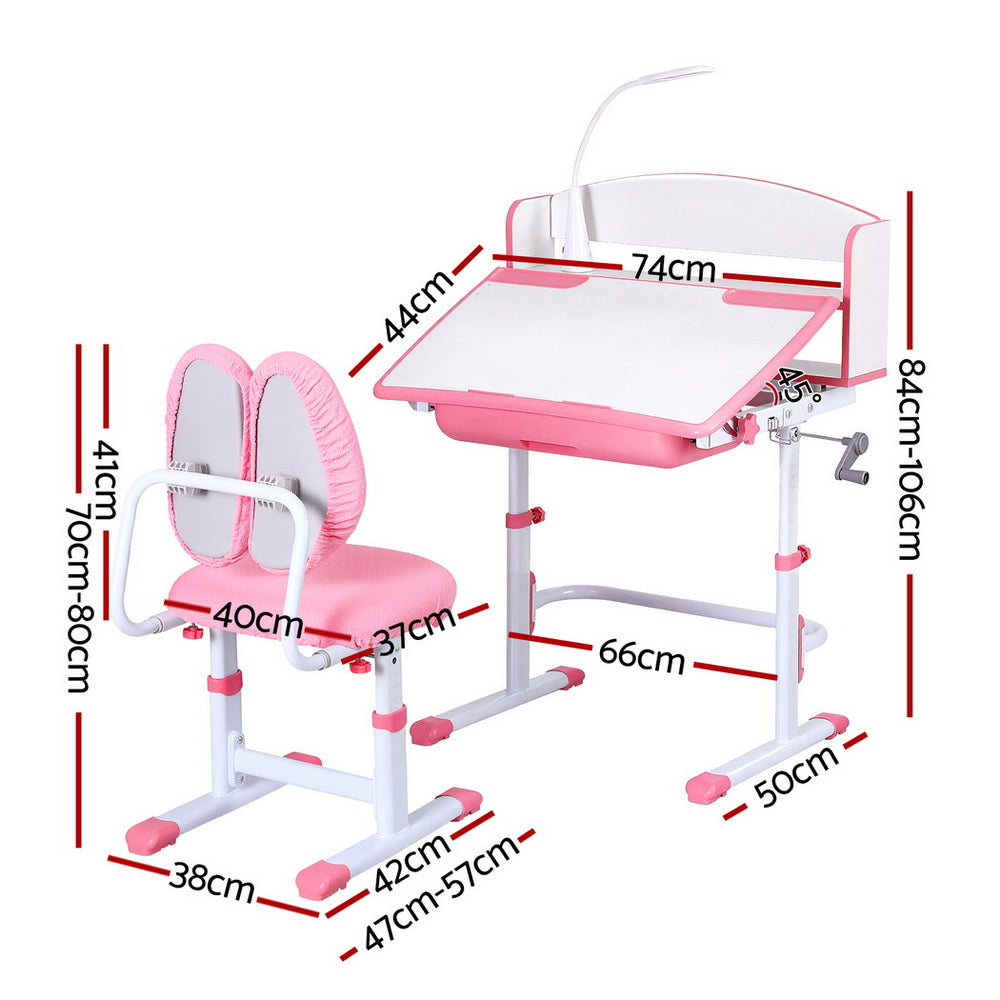 Pink Keezi Kids Study Desk and Chair Set with Adjustable Ergonomic Table and LED Lamp