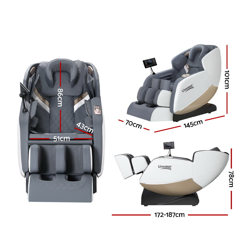 Smart Massage Chair | Livemor Beryl Electric Recliner with Bluetooth, Heat & Voice Control (Grey)