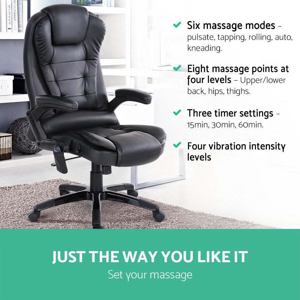 Smart 8-Point Massage Office Chair | Heated Executive Recliner (Black)