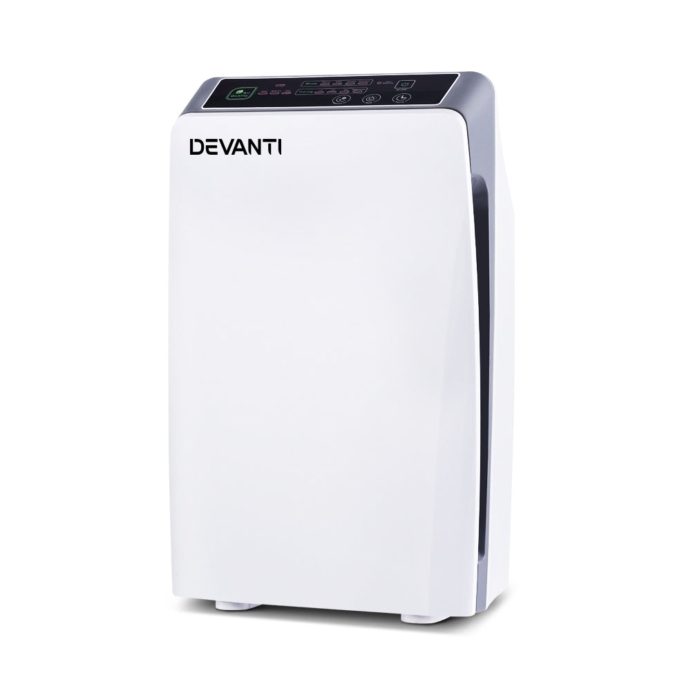 Smart Air Purifier | Devanti 4-Stage HEPA Filter with Ioniser & Remote (White)