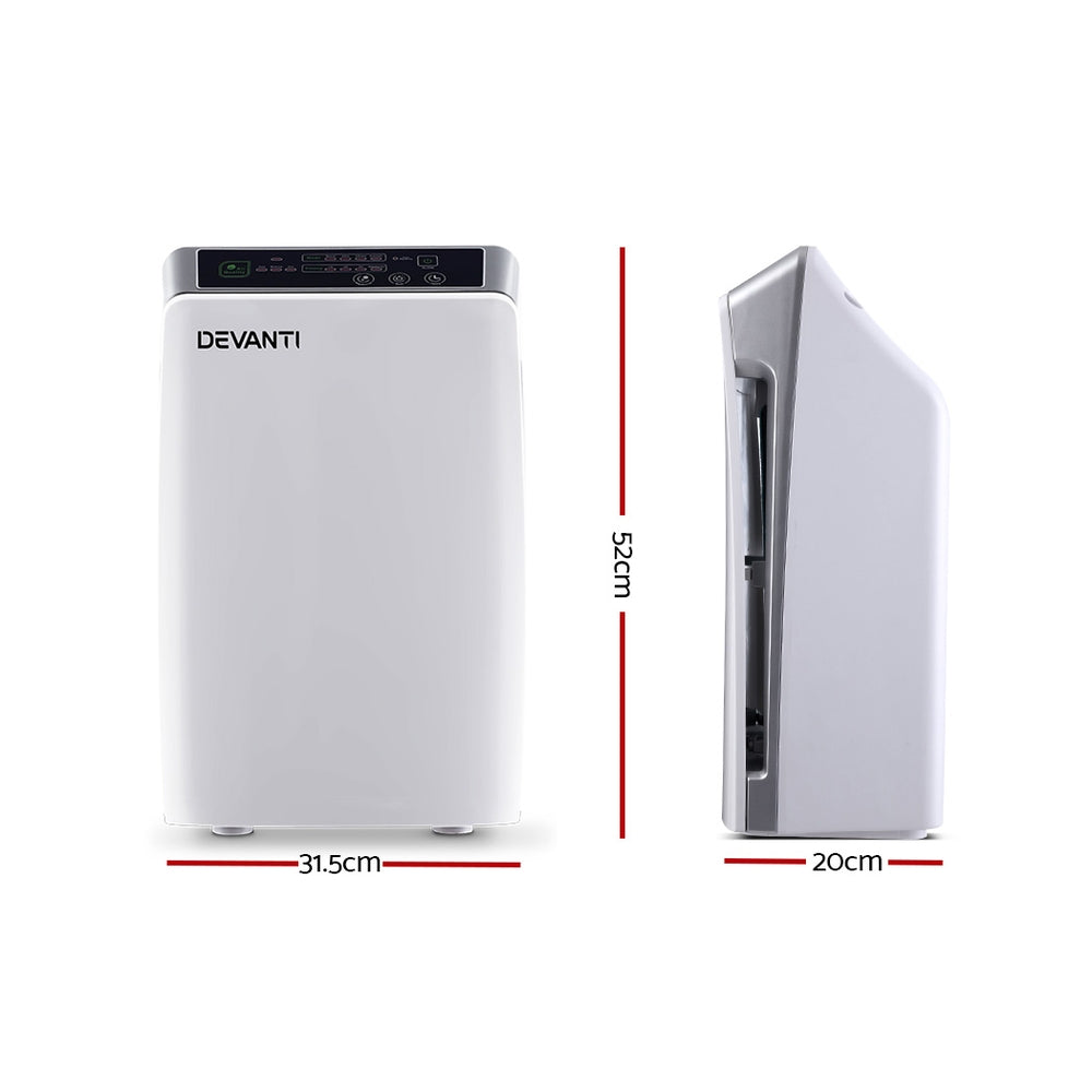 Smart Air Purifier | Devanti 4-Stage HEPA Filter with Ioniser & Remote (White)