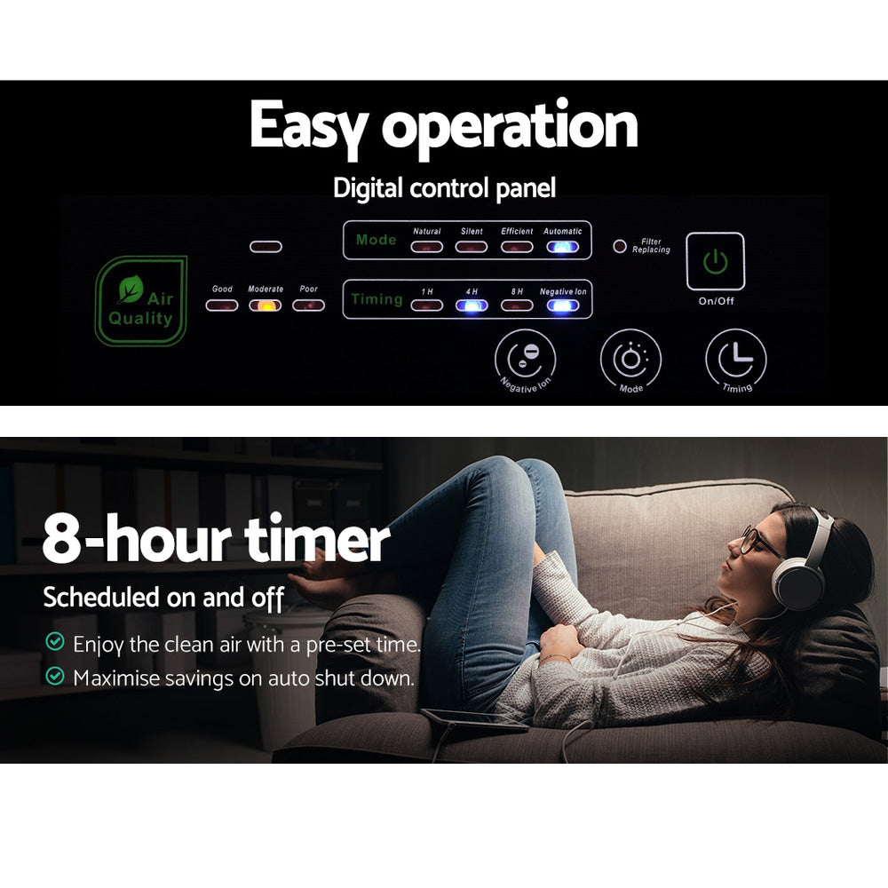 Smart Air Purifier | Devanti 4-Stage HEPA Filter with Ioniser & Remote (White)