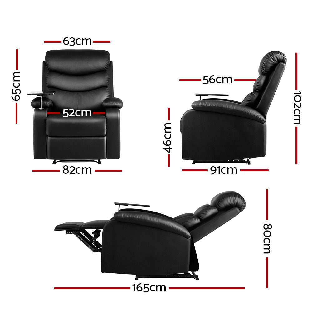 Smart Recliner Chair | Artiss Leather Recliner with 360° Tray Table (Black)