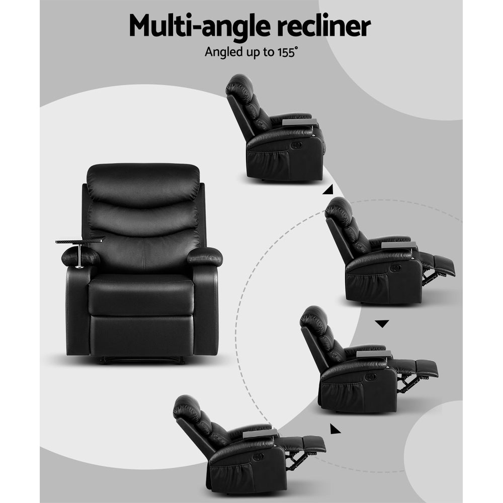 Smart Recliner Chair | Artiss Leather Recliner with 360° Tray Table (Black)