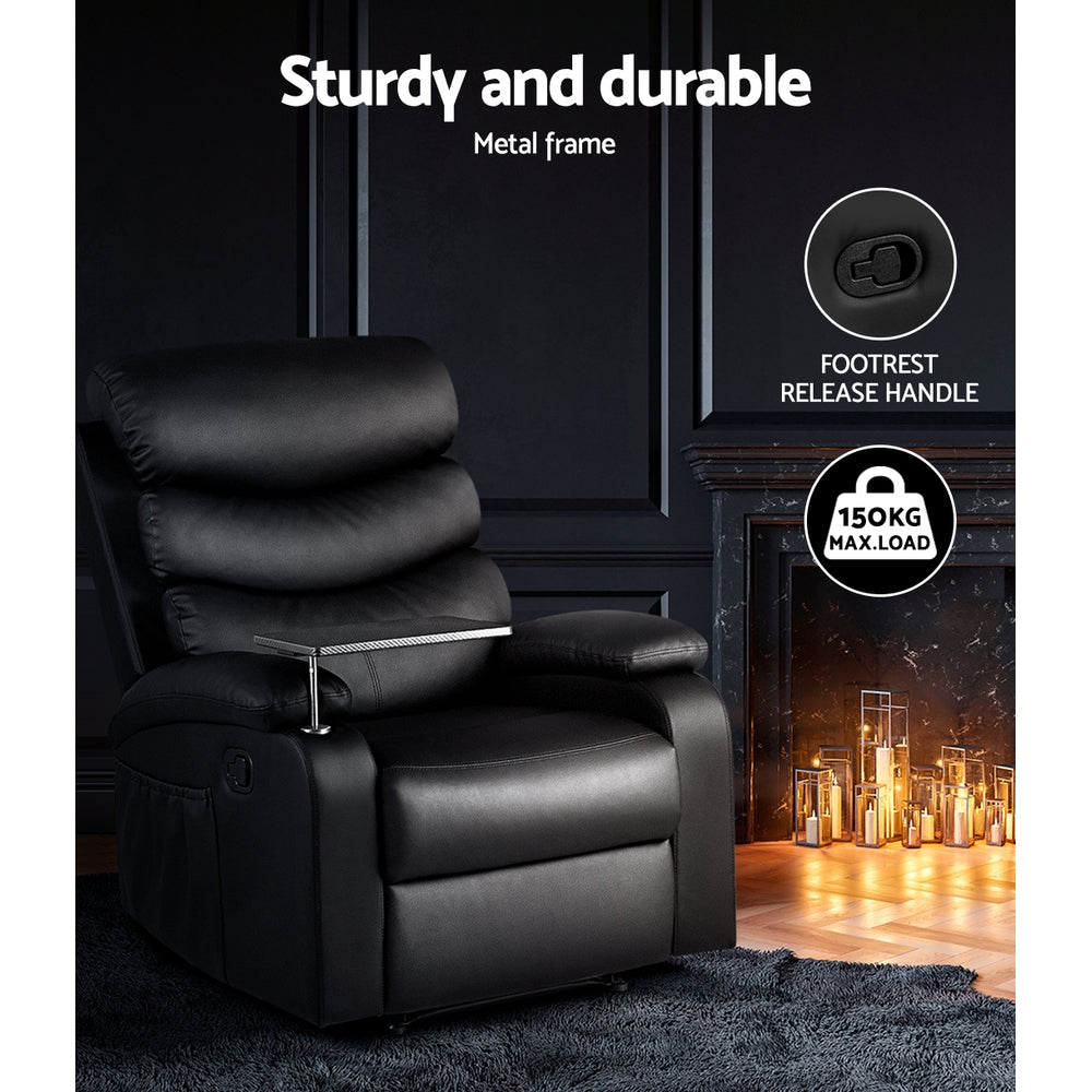 Smart Recliner Chair | Artiss Leather Recliner with 360° Tray Table (Black)