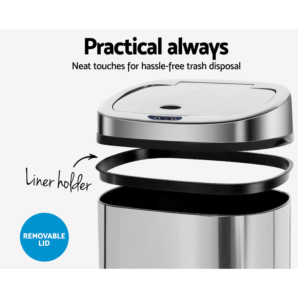 Smart Motion Sensor Bin | Devanti (50L – Silver)