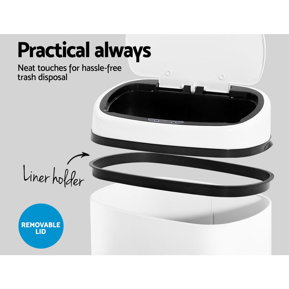 Smart Motion Sensor Bin | Devanti (58L – White)