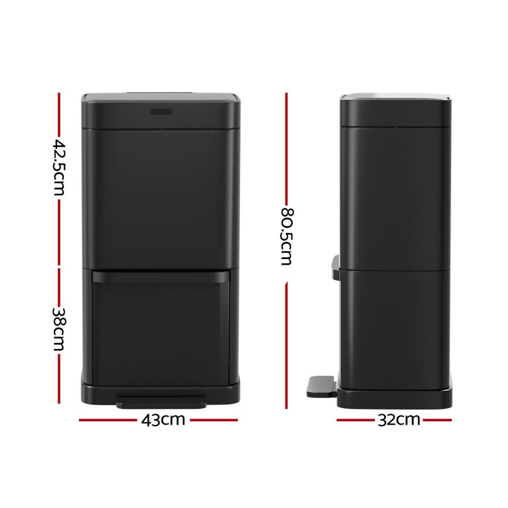 Smart Motion Sensor Recycling Bin | Devanti (70L – Black)