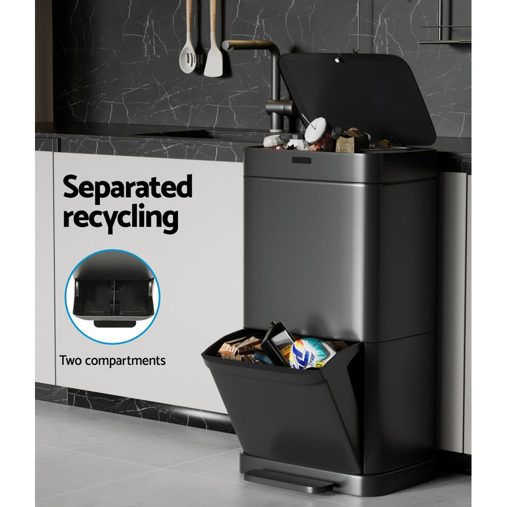 Smart Motion Sensor Recycling Bin | Devanti (70L – Black)