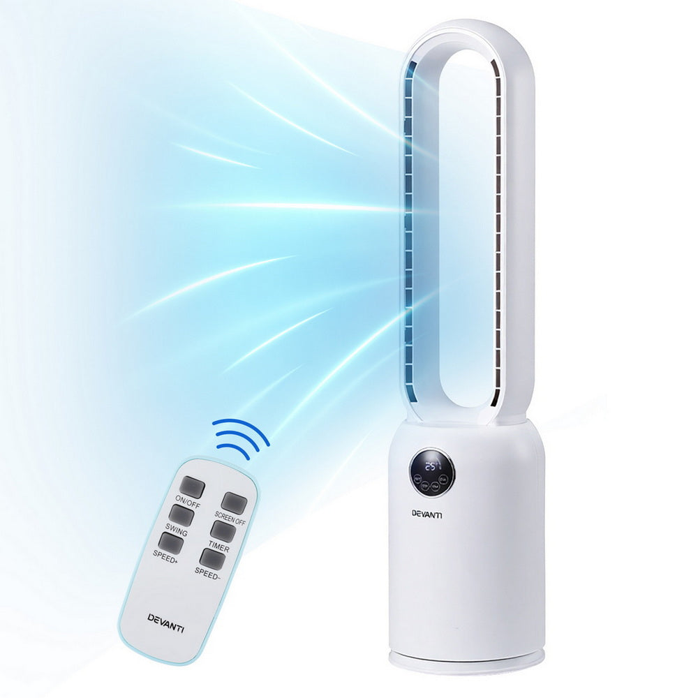 Smart Bladeless Tower Fan Air Purifier | Devanti (88cm)