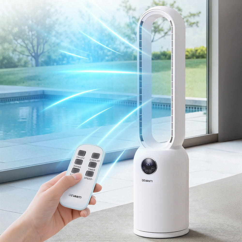 Smart Bladeless Tower Fan Air Purifier | Devanti (88cm)