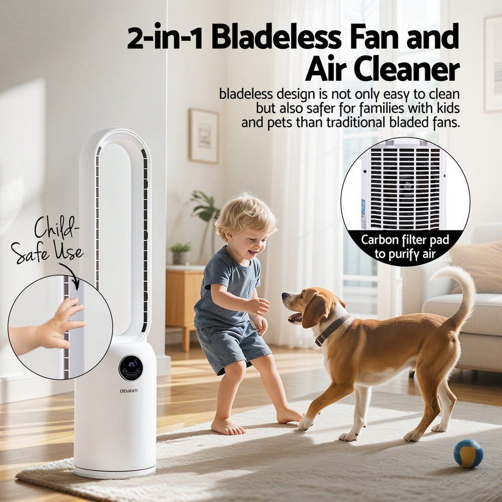 Smart Bladeless Tower Fan Air Purifier | Devanti (88cm)