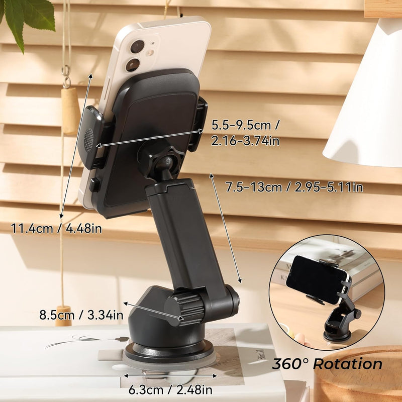 Smart 4-in-1 Car Phone Holder | Urbanoki Dashboard, Windshield & Vent Mount (Black)