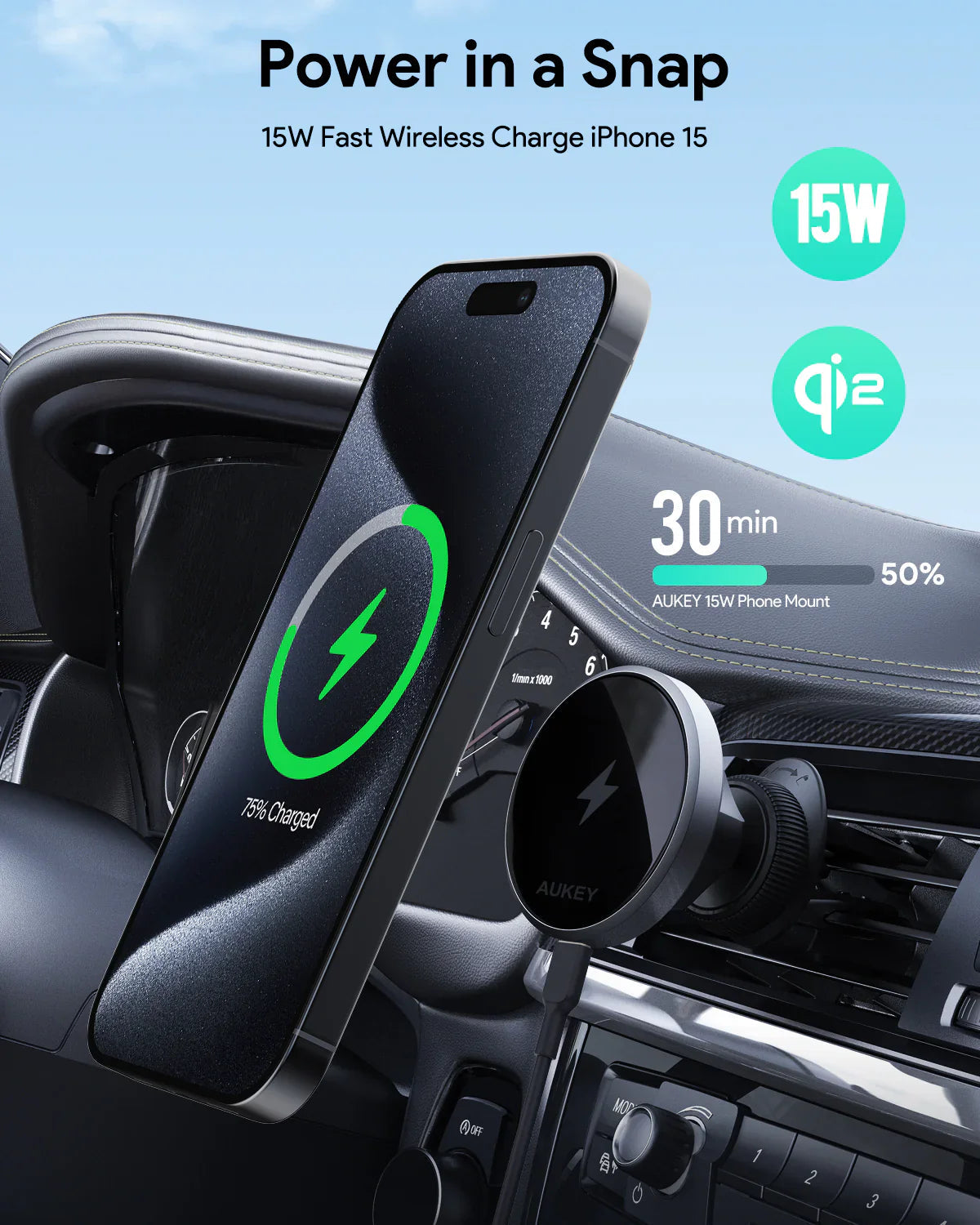 Smart MagLink Magnetic Car Charger Mount | Aukey Fast Wireless Charging Dash Holder (HD-MC13)
