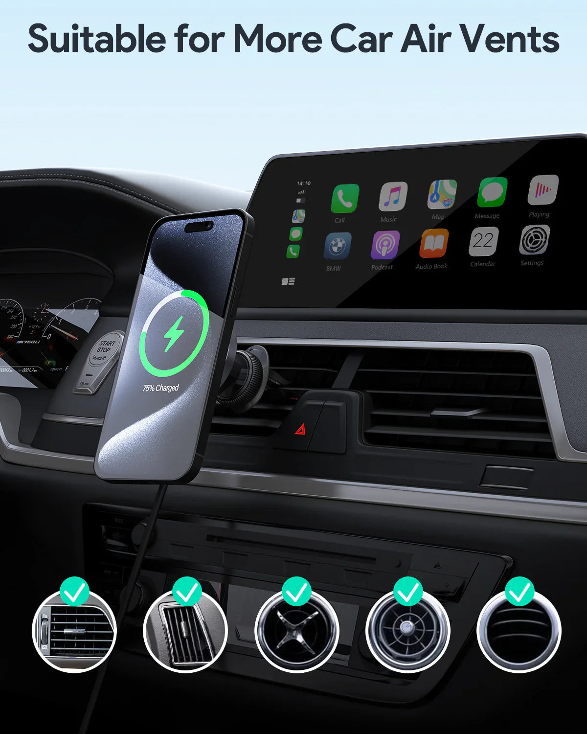 Smart MagLink Magnetic Car Charger Mount | Aukey Fast Wireless Charging Dash Holder (HD-MC13)