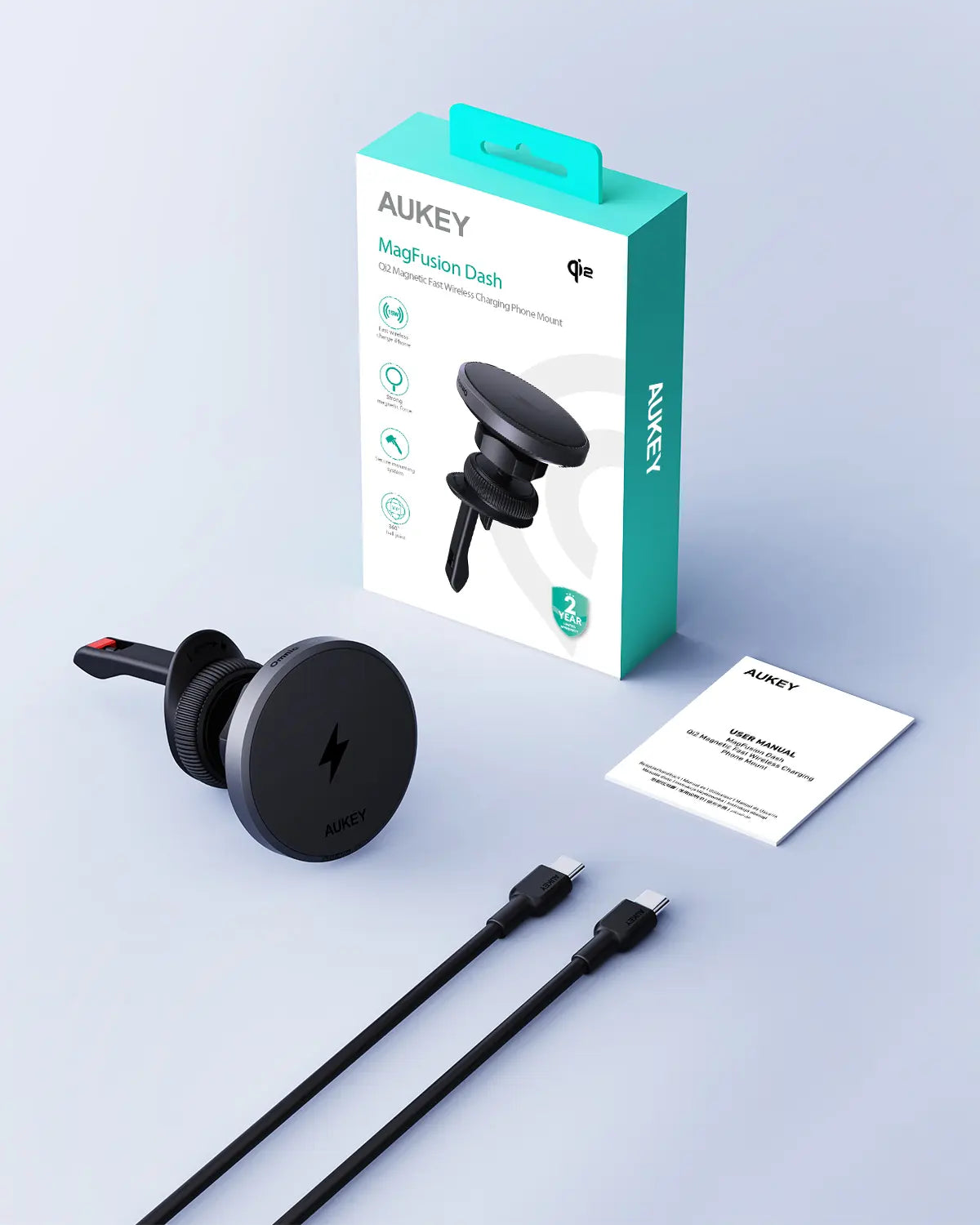 Smart MagLink Magnetic Car Charger Mount | Aukey Fast Wireless Charging Dash Holder (HD-MC13)