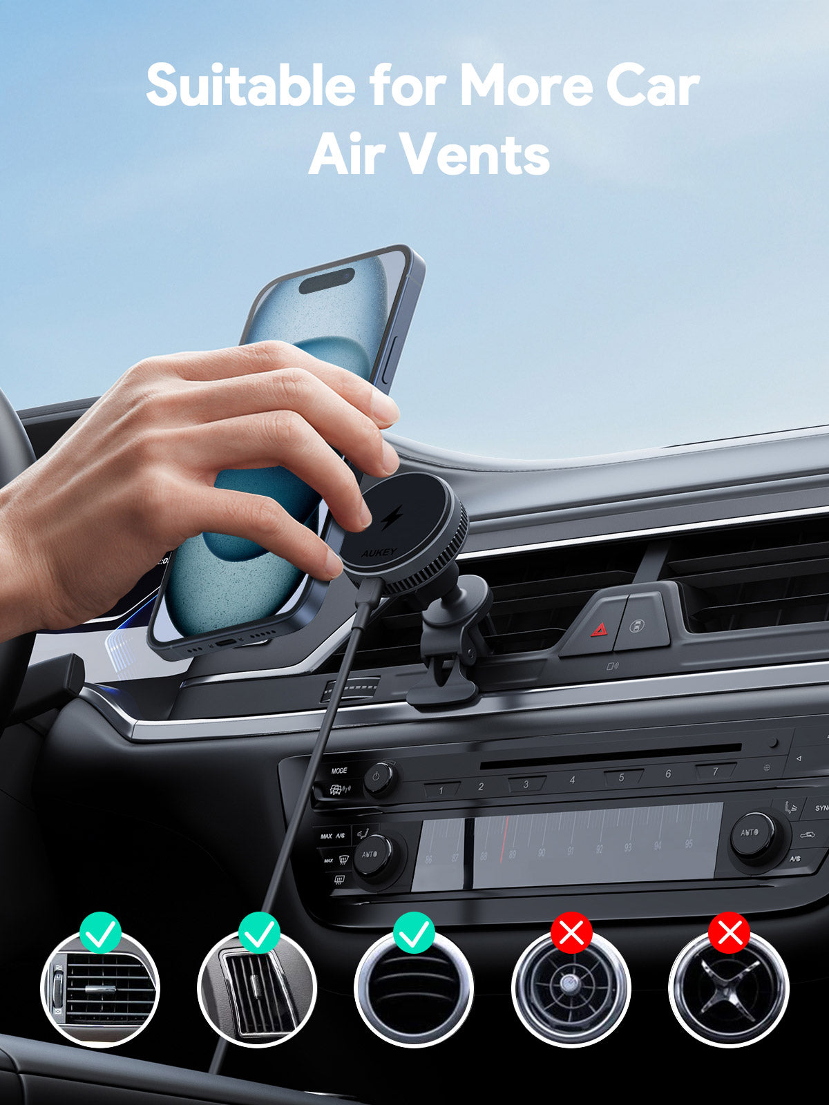 Smart MagFusion Qi2 Car Charger Mount | Aukey 15W Magnetic Fast Charger with Active Cooling (HD-MC13A)