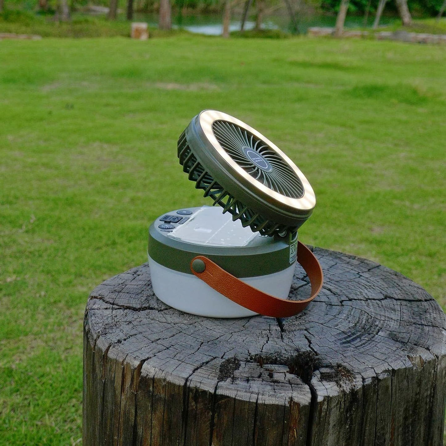 Smart Camping Lantern Fan | 4-Mode LED Light, 3-Speed Quiet Fan, USB & Solar Charging (Army Green)