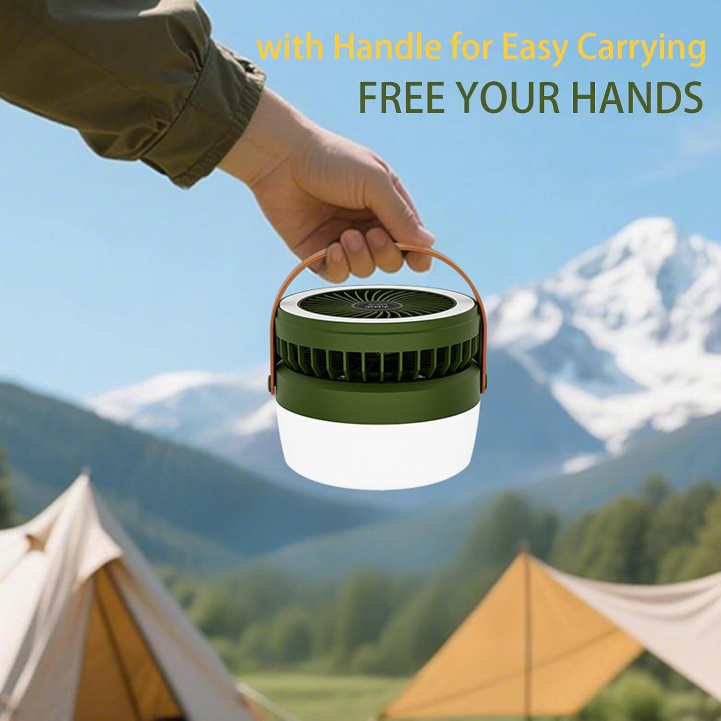 Smart Camping Lantern Fan | 4-Mode LED Light, 3-Speed Quiet Fan, USB & Solar Charging (Army Green)