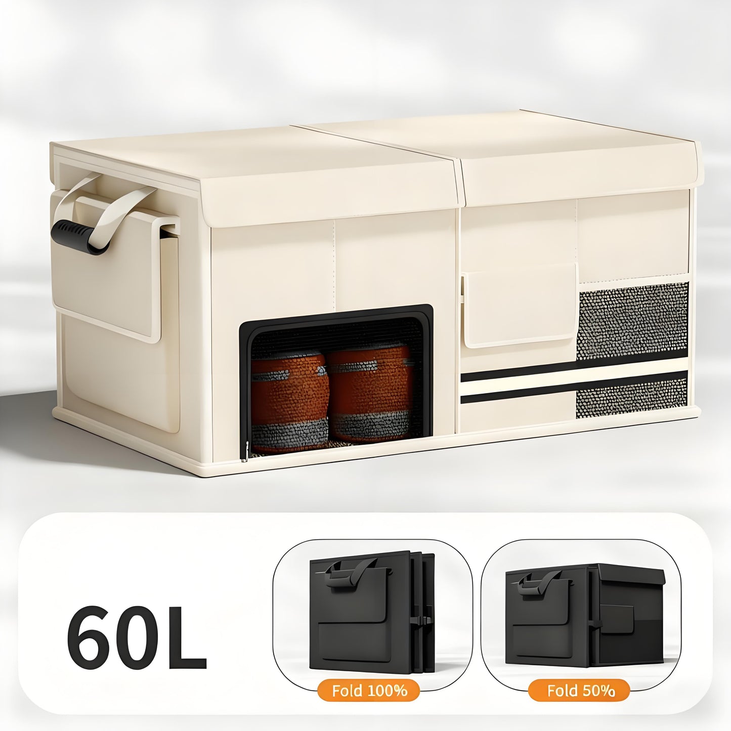 Smart Foldable Car Trunk Organiser 60L | Multi-Functional Cargo Storage Box (White)