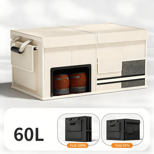 Smart Foldable Car Trunk Organiser 60L | Multi-Functional Cargo Storage Box (White)