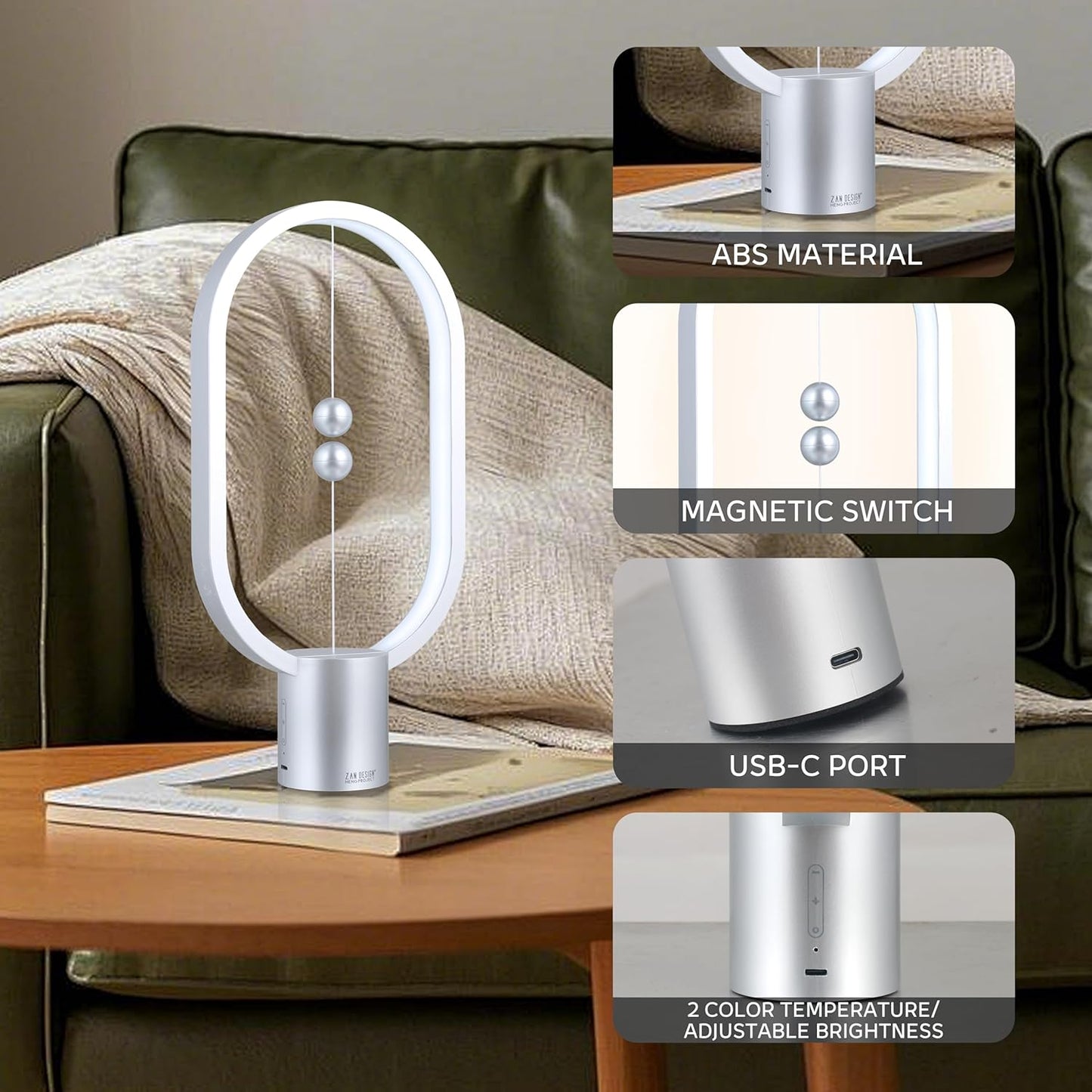 Magnetic Balance LED Table Lamp Silver | Award-Winning USB Dimmable Light