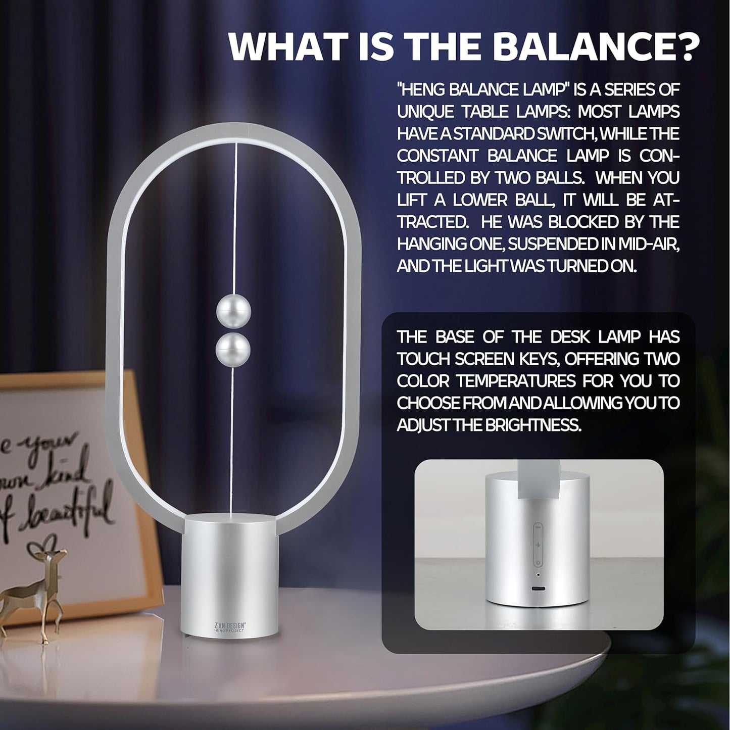 Magnetic Balance LED Table Lamp Silver | Award-Winning USB Dimmable Light