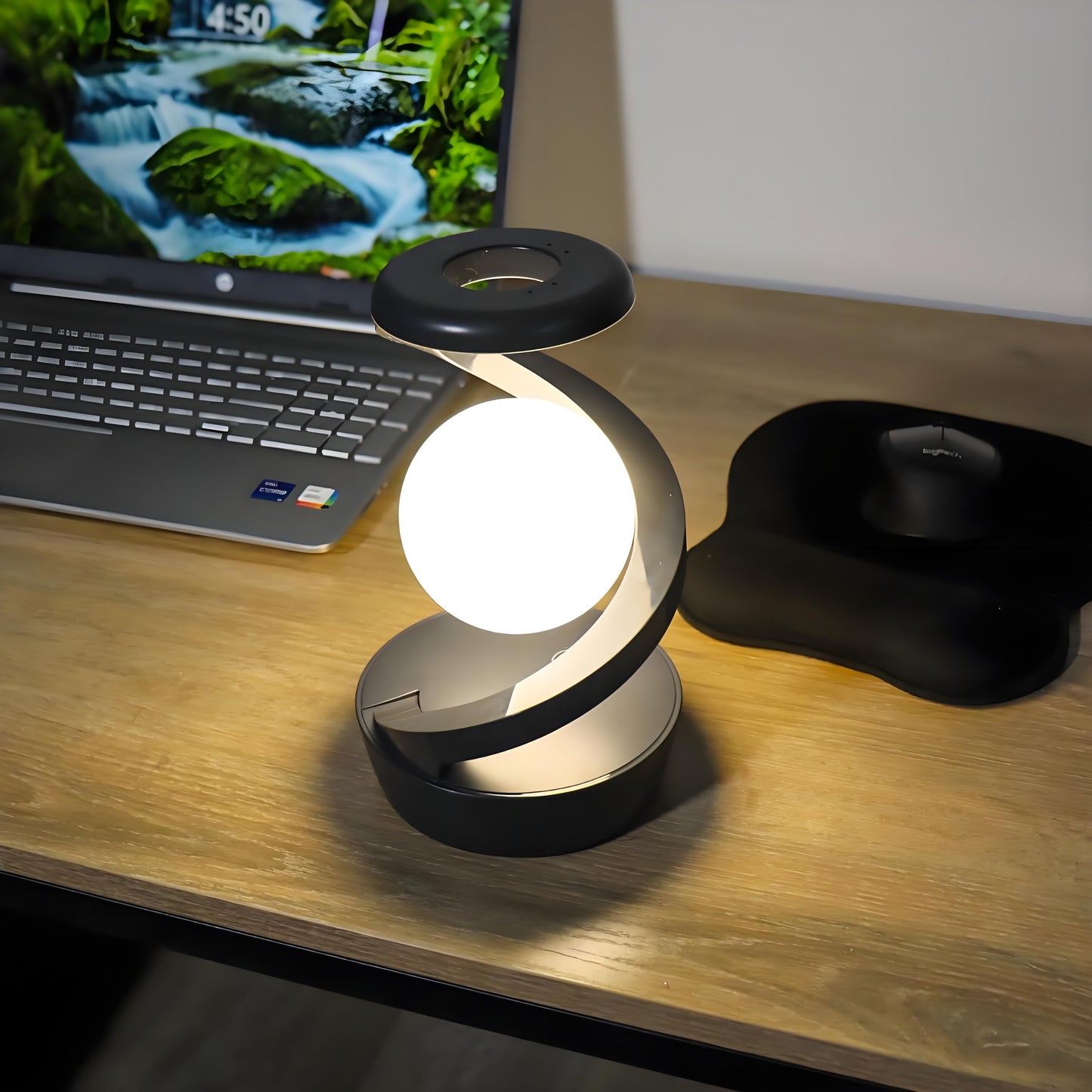 Rotating Levitating Night Light | RGB Colors & Wireless Charging