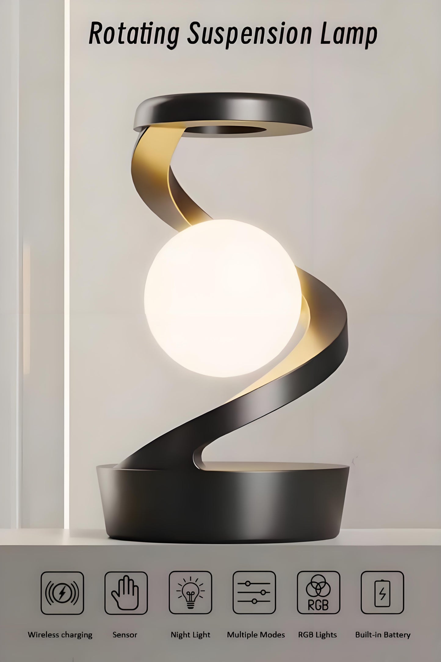 Rotating Levitating Night Light | RGB Colors & Wireless Charging