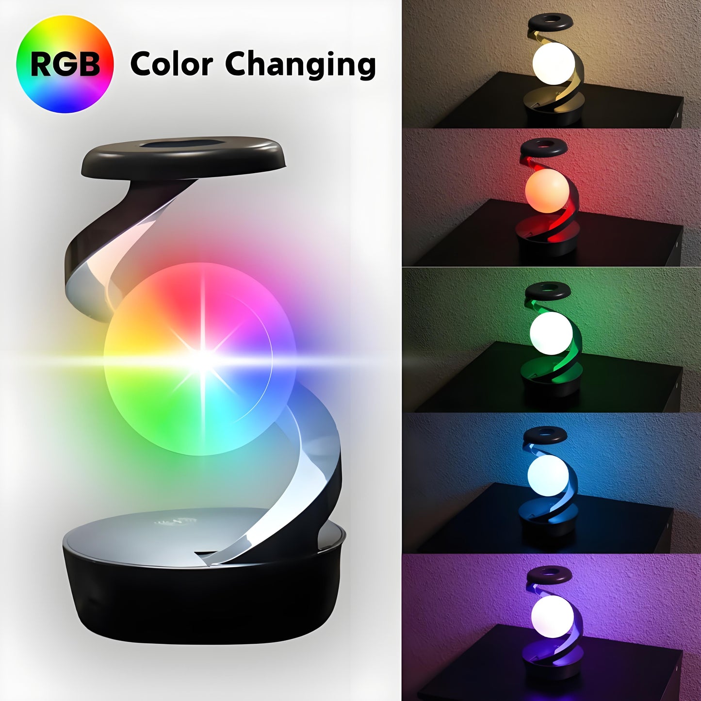 Rotating Levitating Night Light | RGB Colors & Wireless Charging