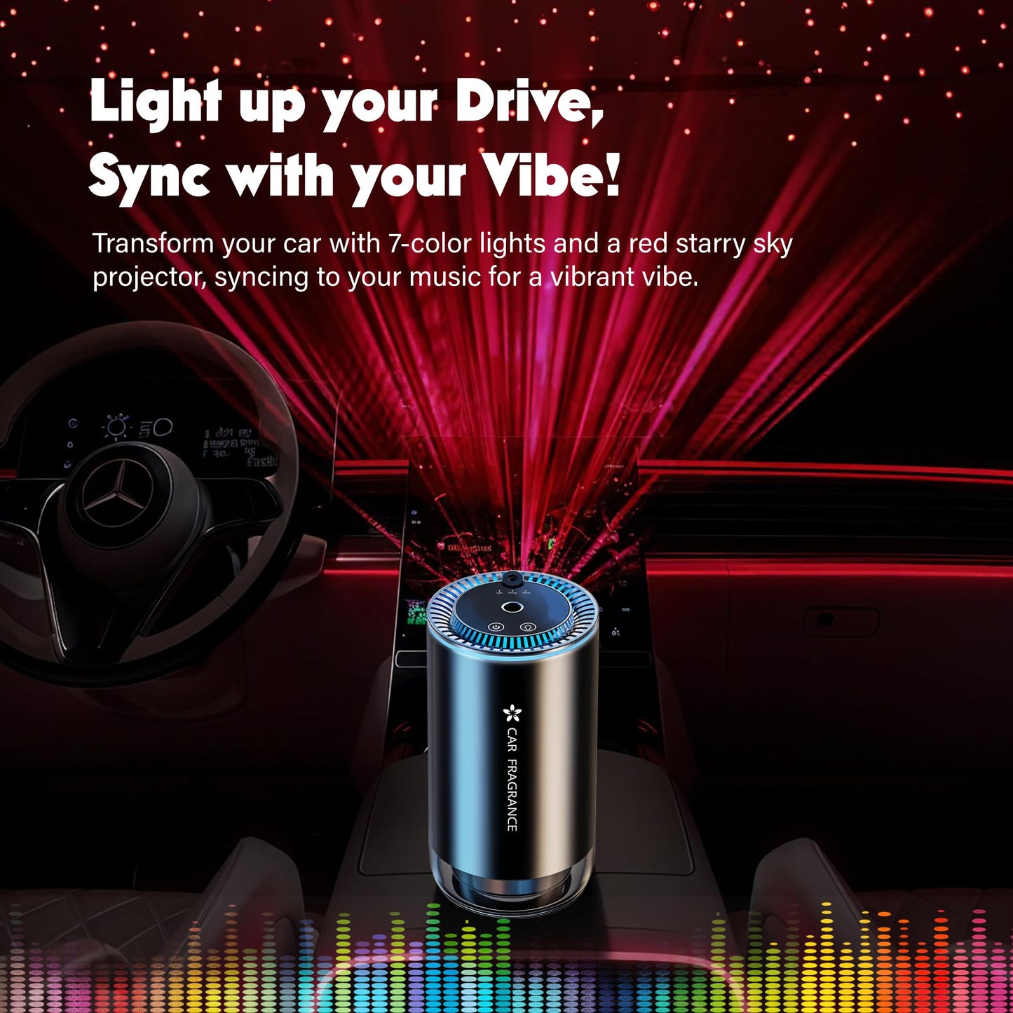 Smart Car Air Freshener with Starry Lights Projector – Automatic Aroma Diffuser