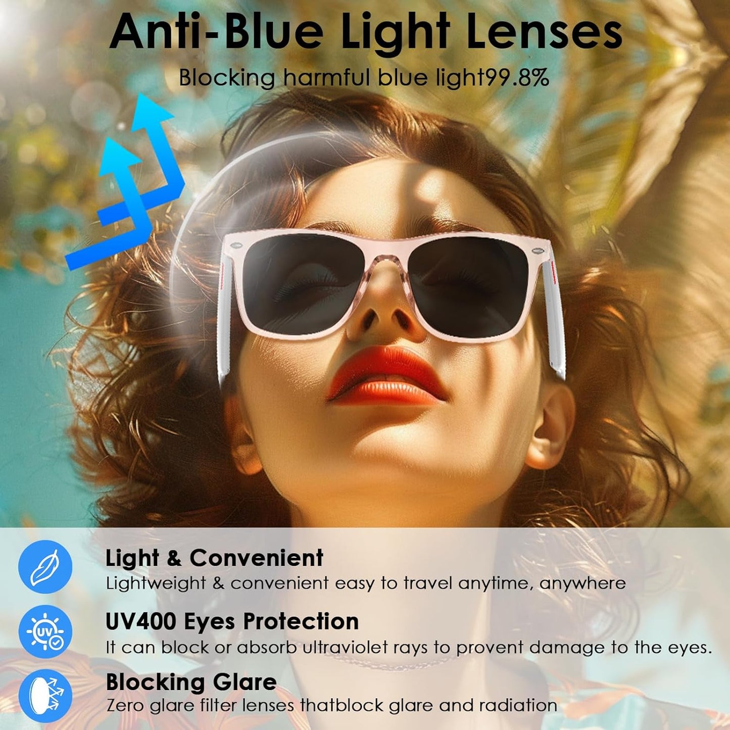 Smart AI Translation Sunglasses | 110+ Languages, Bluetooth Audio (Pink)