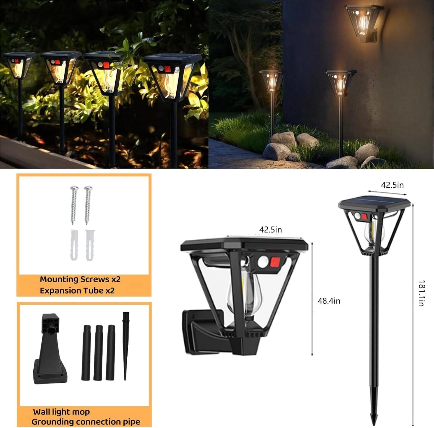 Solar Motion Sensor Wall Lights | 3-Mode Dusk-to-Dawn Waterproof (4-Pack)