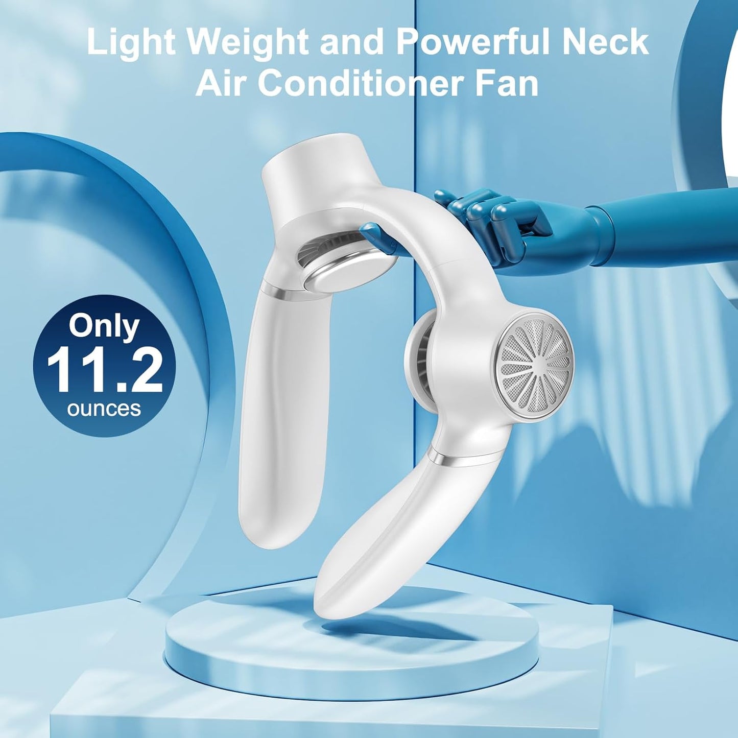 Portable Neck Fan White | Hands-Free Wearable Cooler with 4000mAh Battery