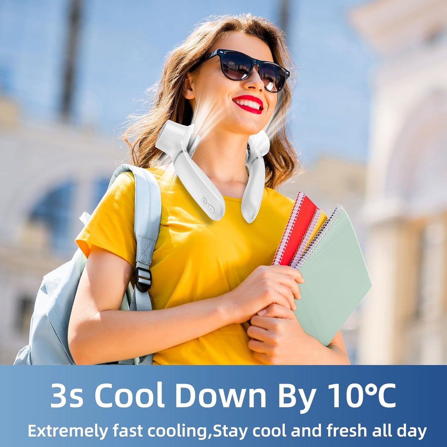 Portable Neck Fan White | Hands-Free Wearable Cooler with 4000mAh Battery