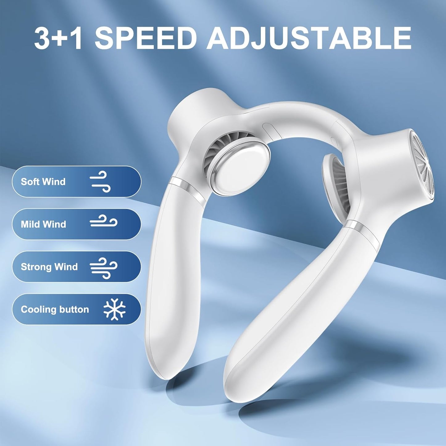 Portable Neck Fan White | Hands-Free Wearable Cooler with 4000mAh Battery
