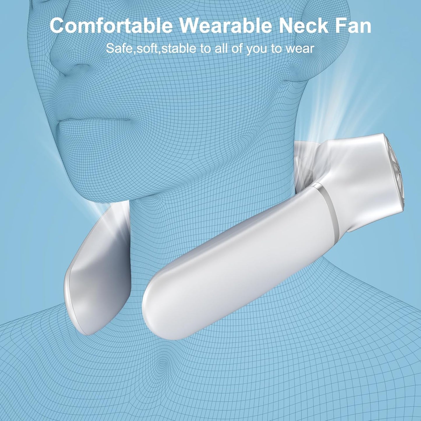 Portable Neck Fan White | Hands-Free Wearable Cooler with 4000mAh Battery