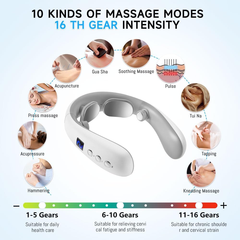 Wireless Neck Massager with Heat | 10 Modes Electric Pulse Pain Relief