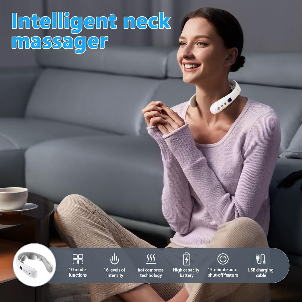 Wireless Neck Massager with Heat | 10 Modes Electric Pulse Pain Relief