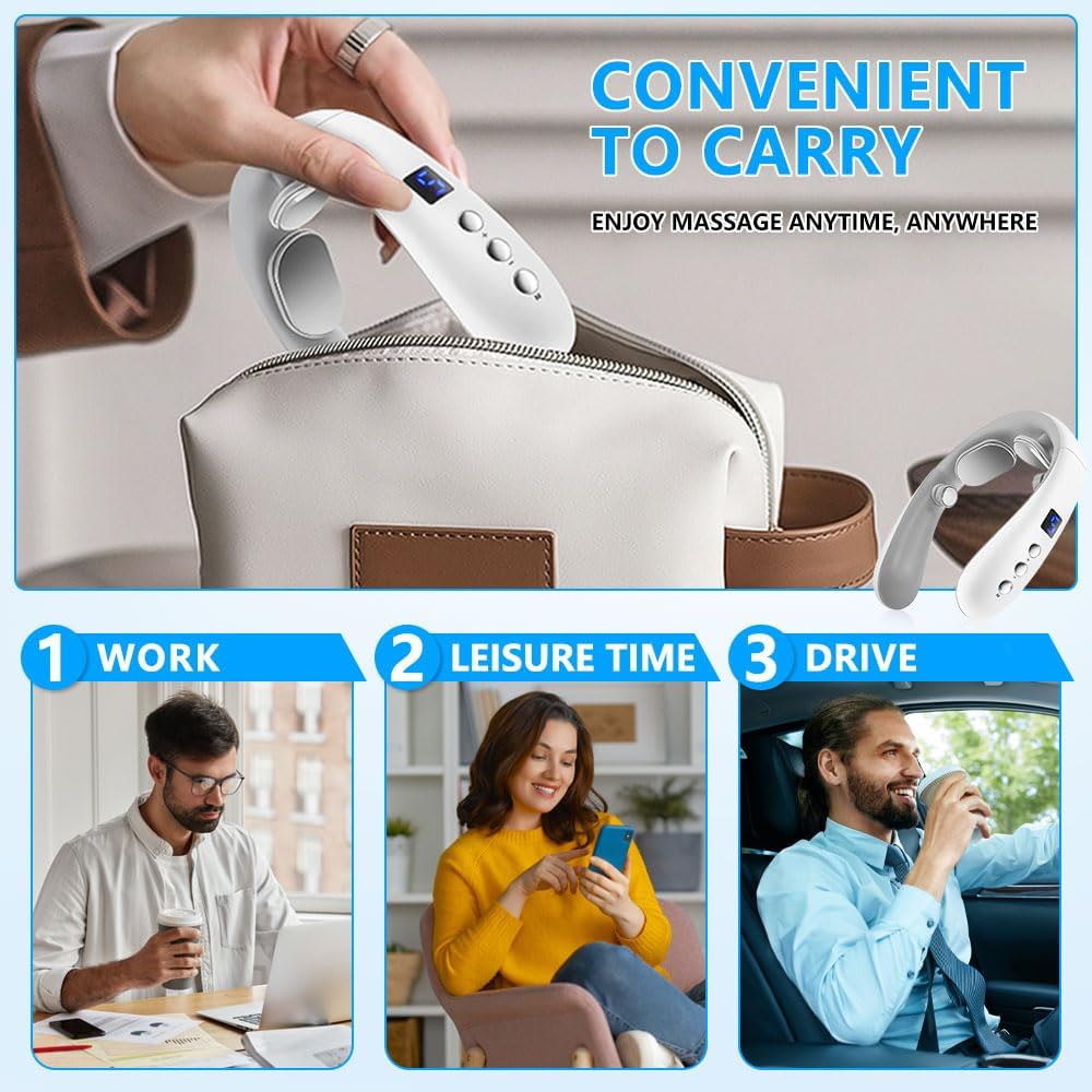 Wireless Neck Massager with Heat | 10 Modes Electric Pulse Pain Relief
