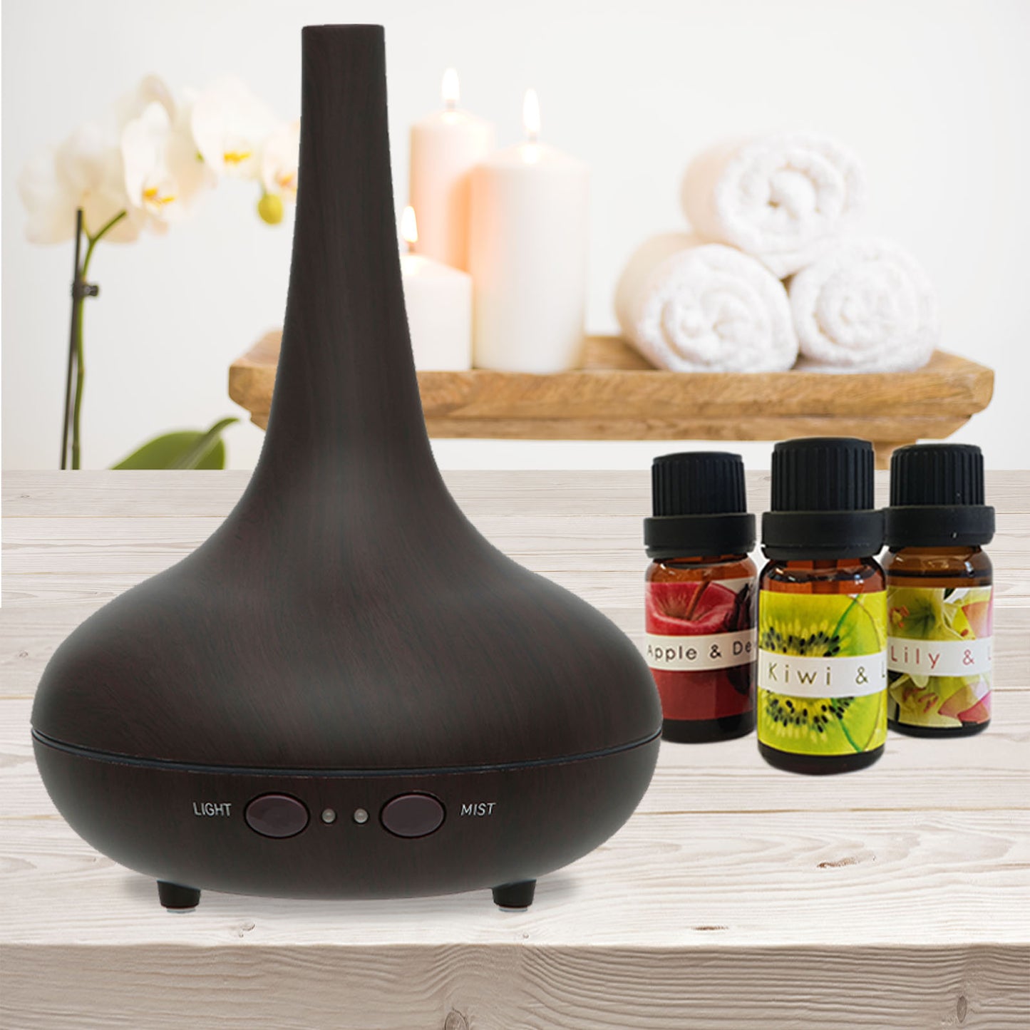Smart Ultrasonic Aromatherapy Diffuser & Humidifier 200ml | LED Light (Dark Wood Grain)