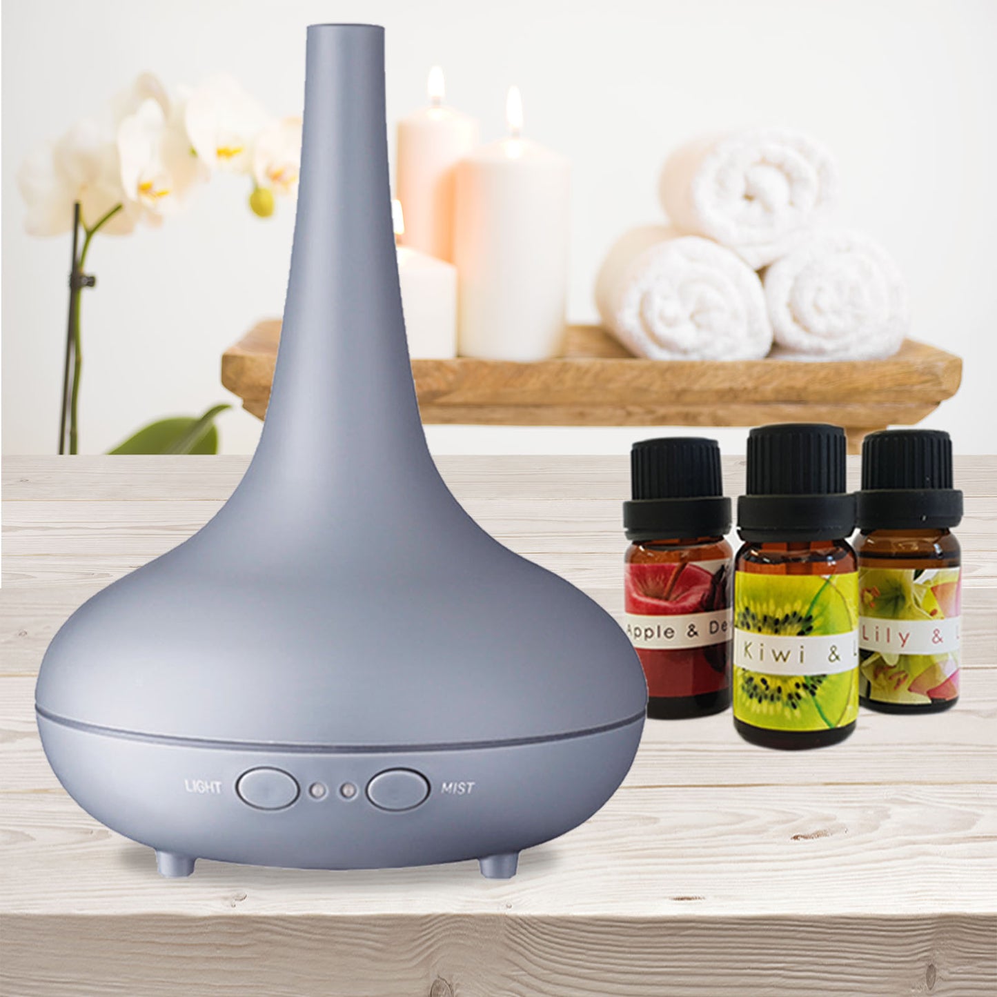Smart Ultrasonic Aromatherapy Diffuser & Humidifier 200ml | LED Light (Matte Grey)