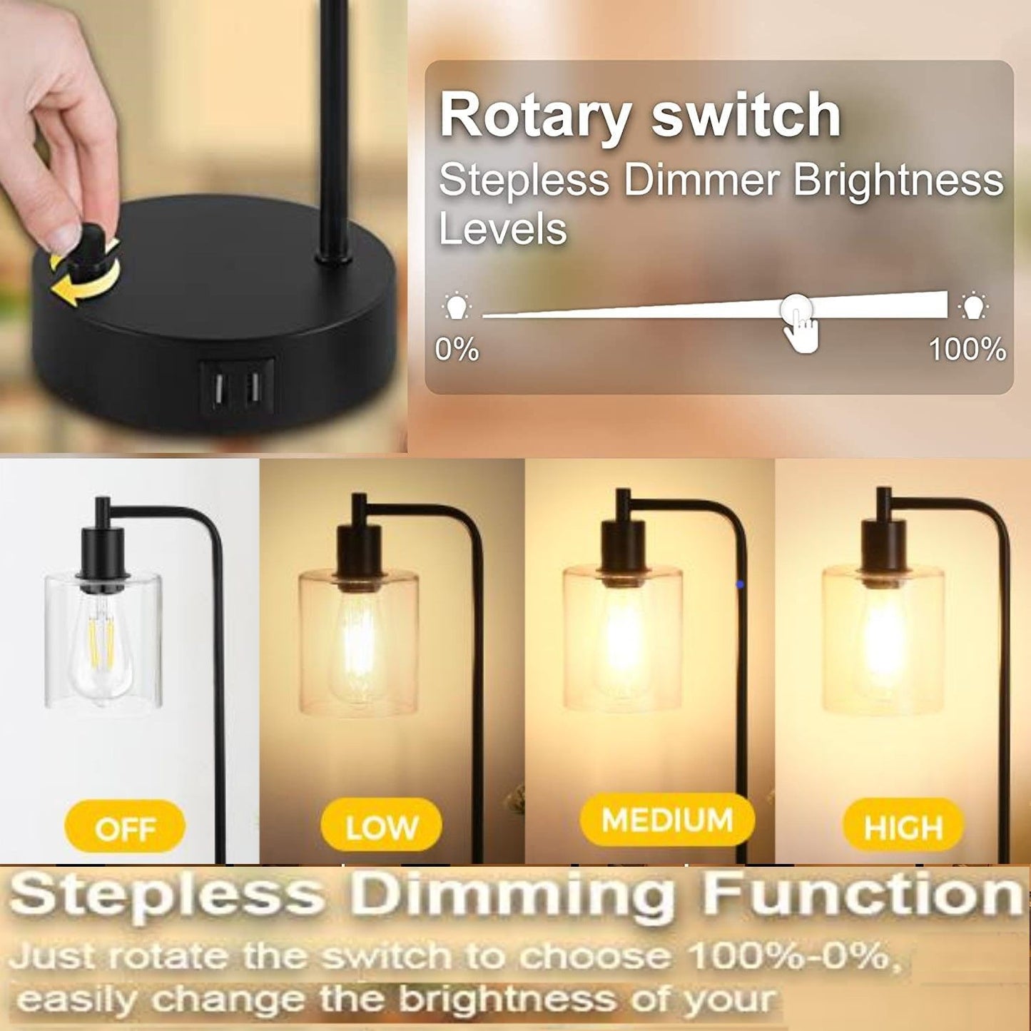 Smart Industrial Table Lamp Set | 2-Pack with USB Charging Ports (Bulb Not Included)