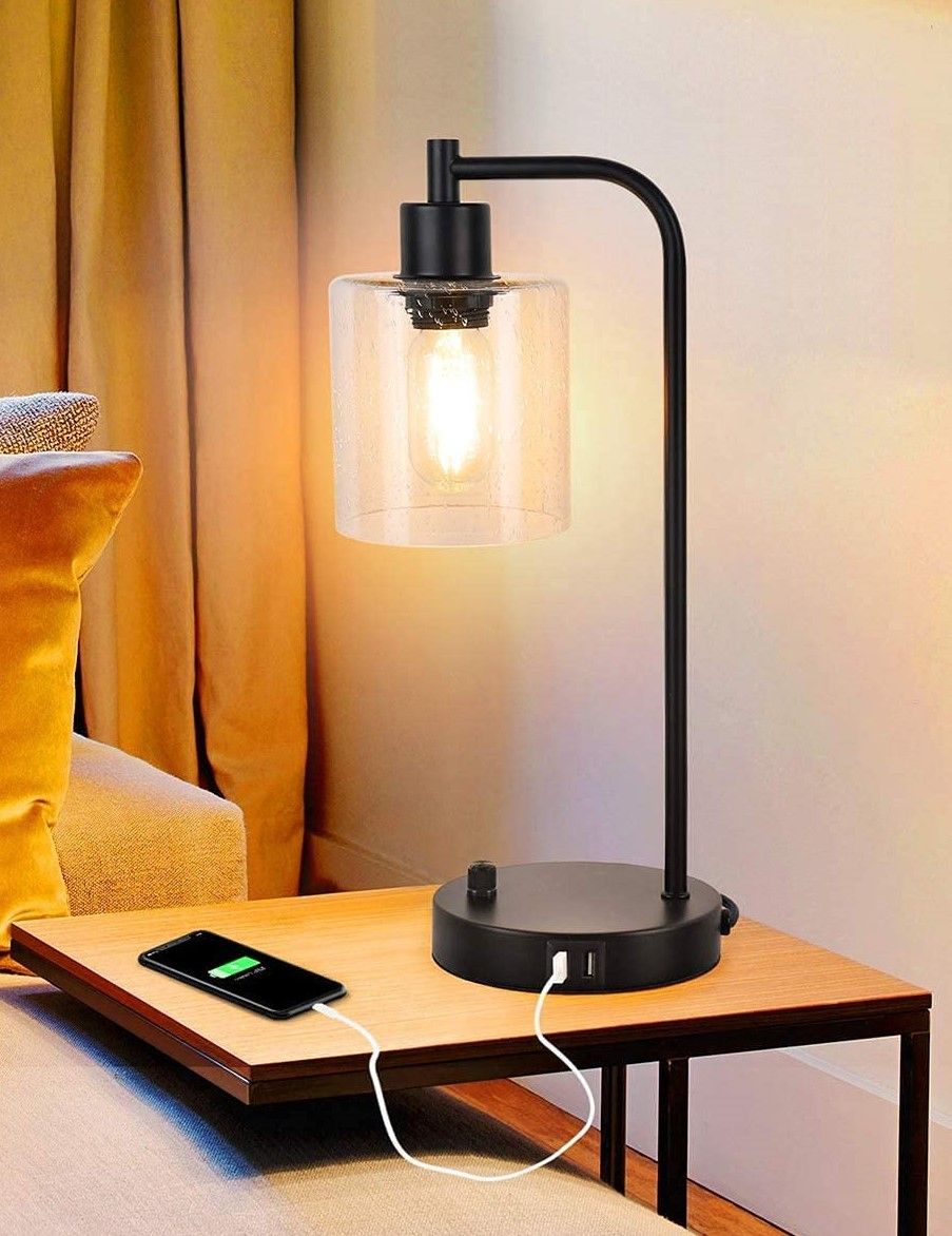 Smart Industrial Table Lamp Set | 2-Pack with USB Charging Ports (Bulb Not Included)