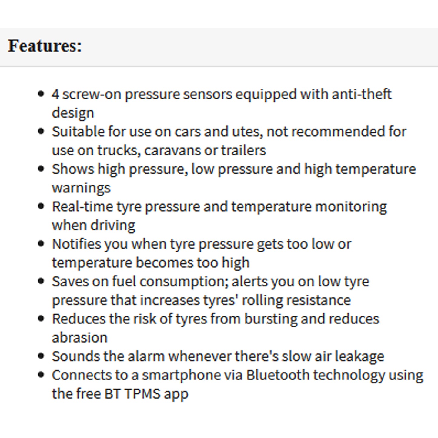 Smart Tyre Pressure Monitor | Bluetooth TPMS for Cars, Vans & Utes