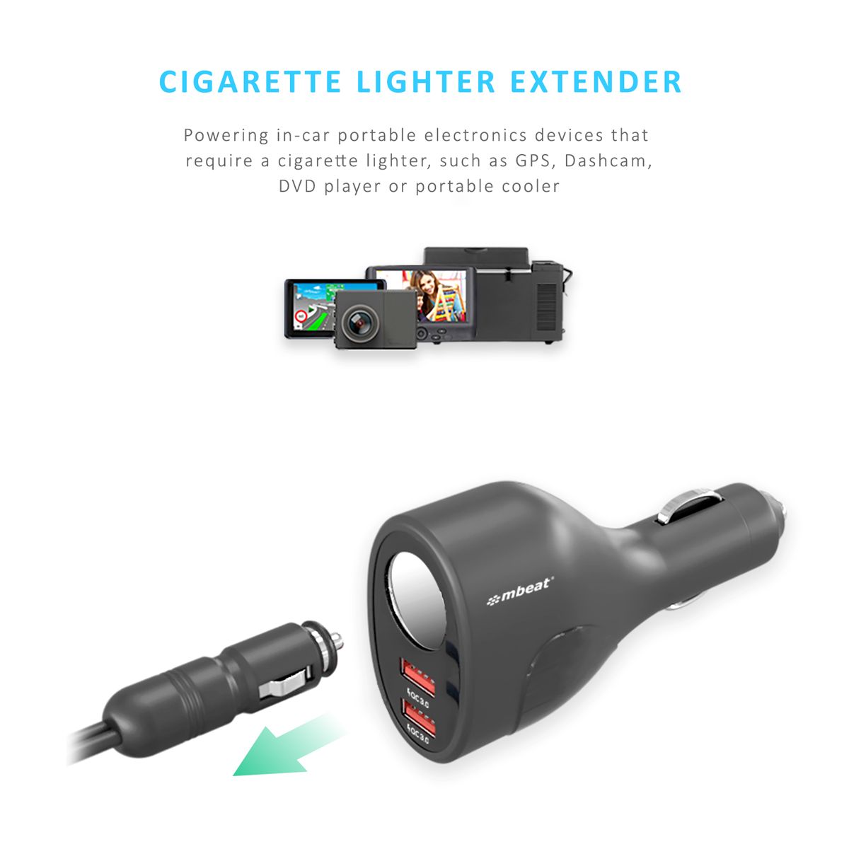 Smart mbeat Gorilla Power Dual Port QC3.0 Car Charger with Cigar Lighter Socket