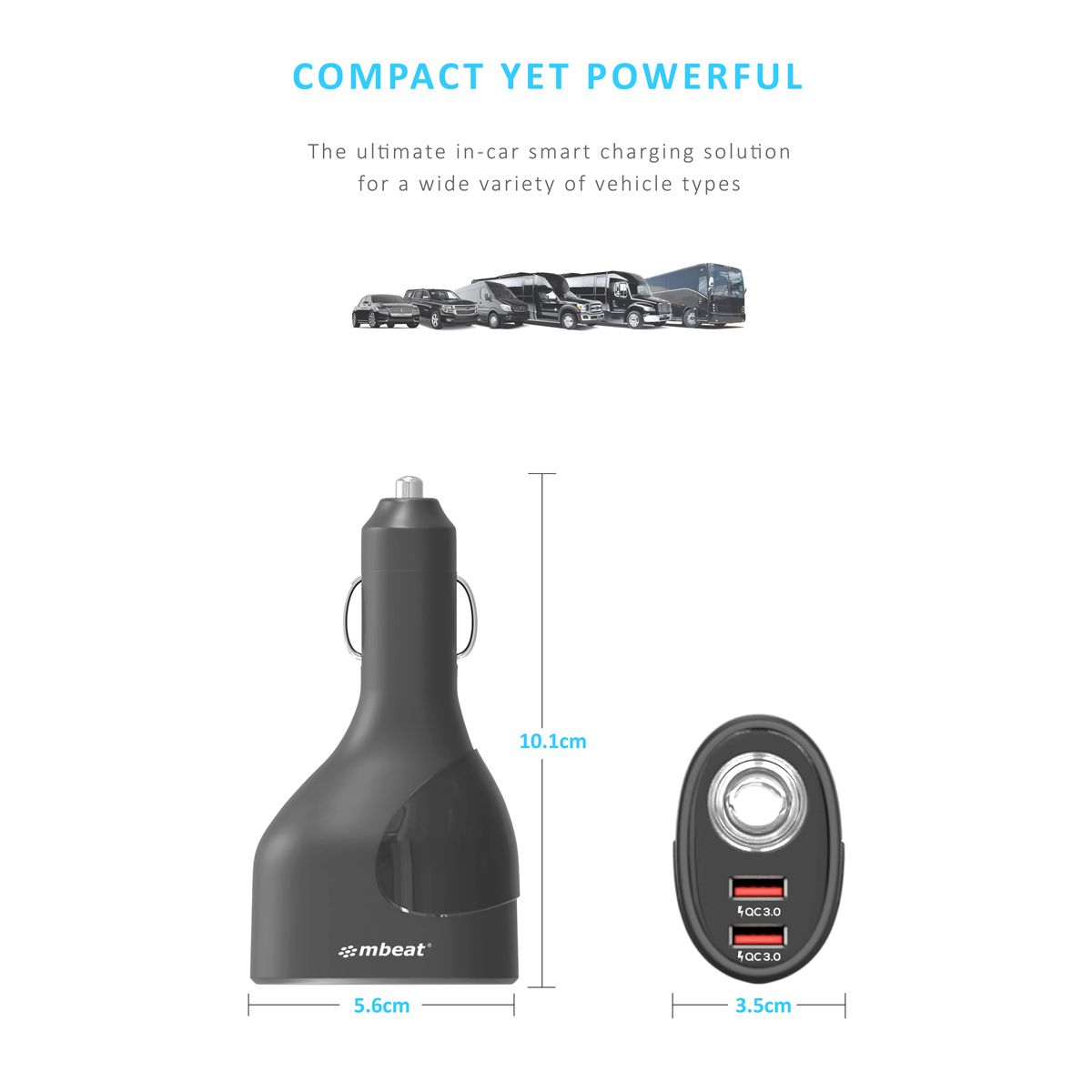 Smart mbeat Gorilla Power Dual Port QC3.0 Car Charger with Cigar Lighter Socket