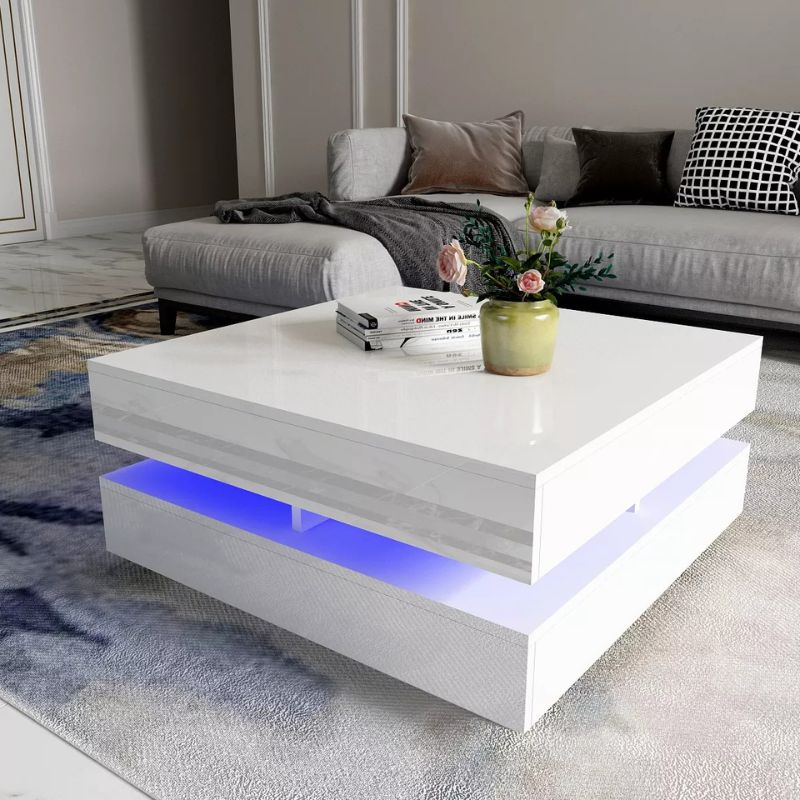 Smart LED Coffee Table | Modern High Gloss Living Room Table (White)