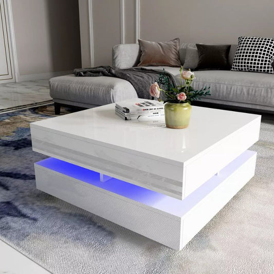 Smart LED Coffee Table | Modern High Gloss Living Room Table (White)