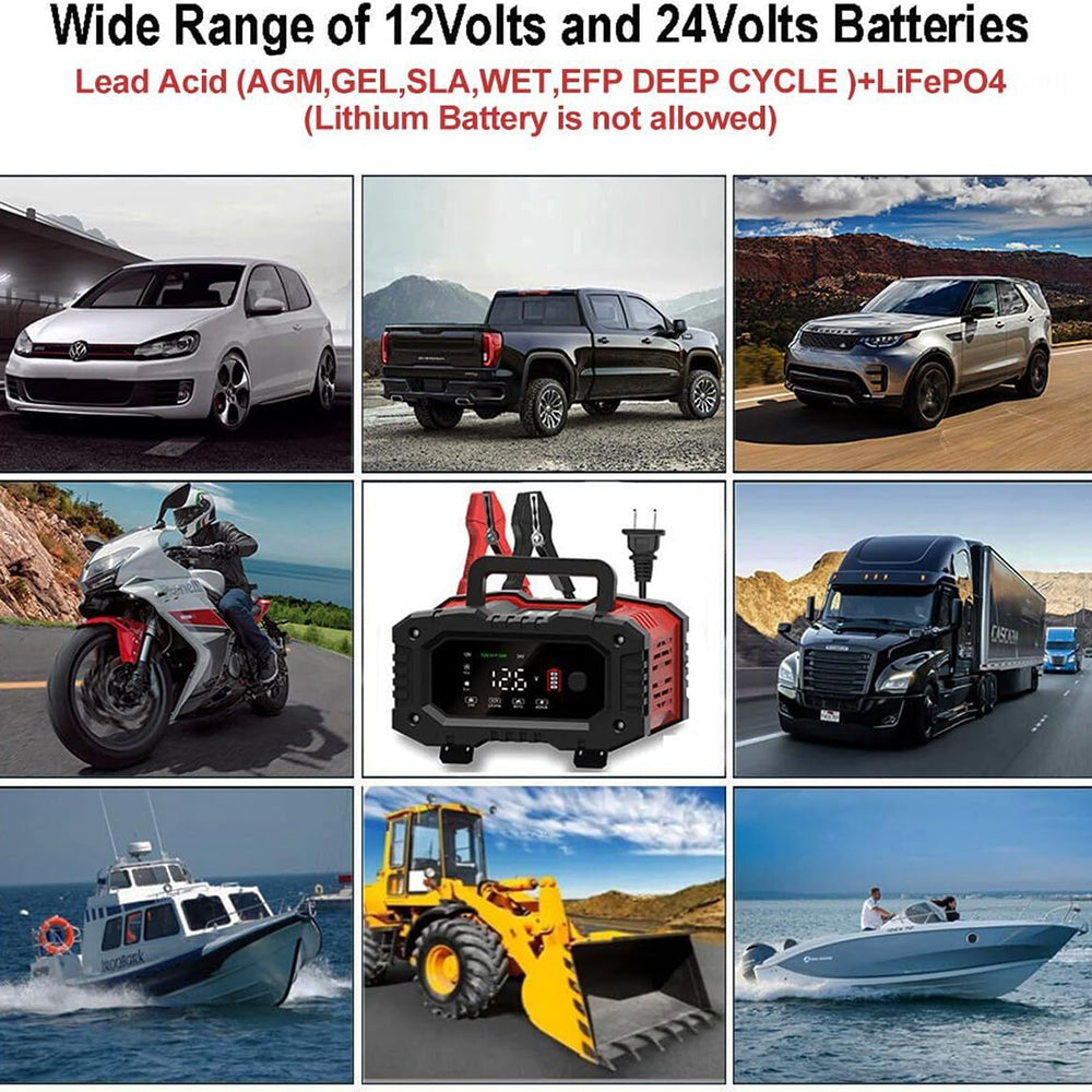 Smart 12V/24V 20A Car Battery Charger | Lead Acid, AGM, GEL, LiFePO4, Lithium